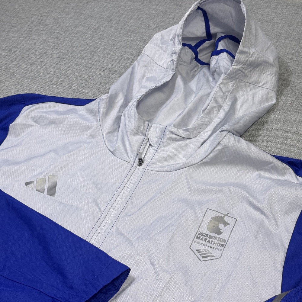 Adidas 2025 Boston Marathon Windbreaker Jacket Mens XL Blue Hooded Full Zip